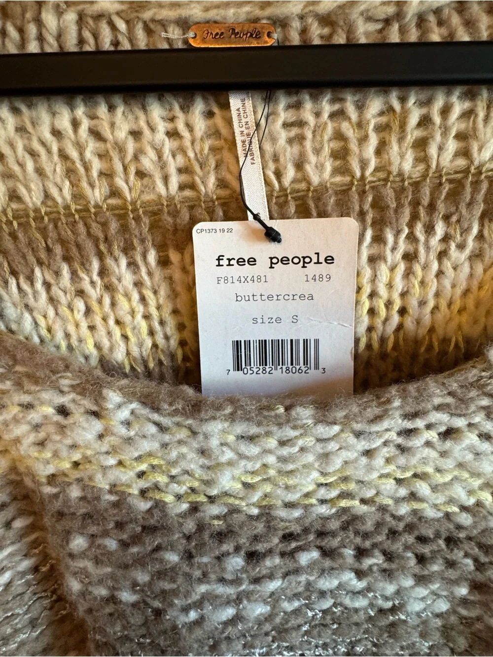 Free People Striped Cropped Crew Sweater in Cream, Taupe and Purple
